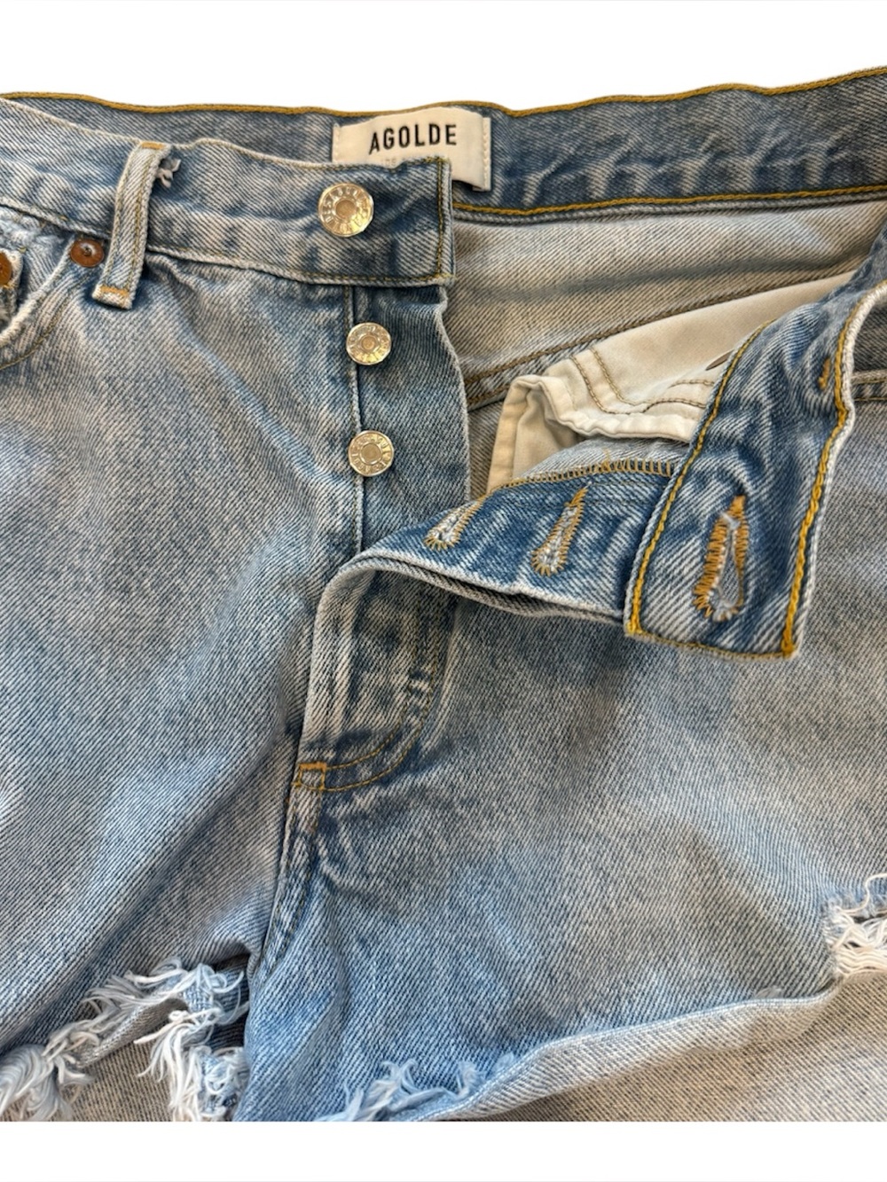Agolde Parker light wash distressed cut off blue jean denim shorts size 27 - Picture 5 of 5